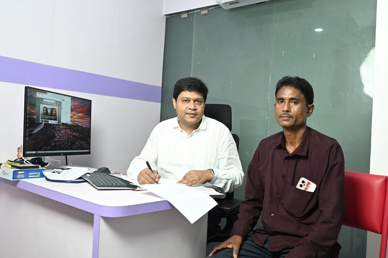 Dr Soumya Ghosh consulting a patient in the original consultation room at Uttarbanga Clinic, Cooch Behar