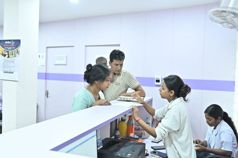 Reception desk at Uttarbanga Clinic, Cooch Behar, in the clinic's earlier layout