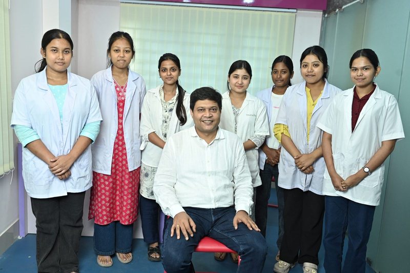Dr Soumya Ghosh with the clinical team at Uttarbanga Clinic, Cooch Behar, in an earlier year